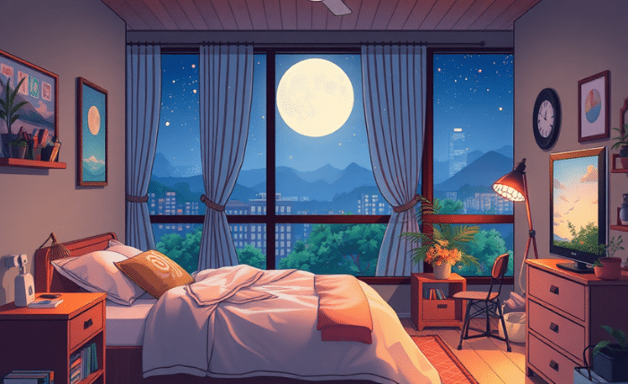 anime bedroom at night