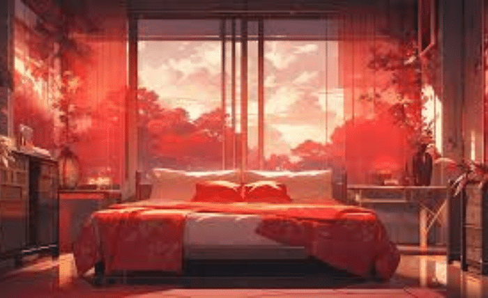 anime bedroom red