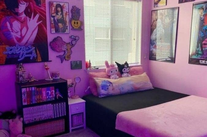 anime bedroom at night