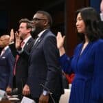 Photo: (LR) The Mayor of New York City, Eric Adams, Denver Mayor Michael Johnston, the mayor of Chicago, Brandon Johnson, and Boston Mayor Michelle Wu during a Chamber Supervision Committee and a Government Reform Audience in Washington, DC, on March 5, 2025.