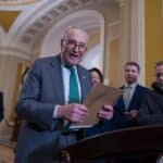 Photo: The leader of the Senate minority, Chuck Schumer, arrives to talk to journalists while Republicans work to approve an interim spending bill that would avoid a partial closure of the government in the Capitol, on March 11, 2025.